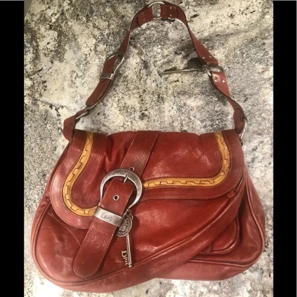 Dior RED Leather Gaucho Saddlebag Shoulder Satchel